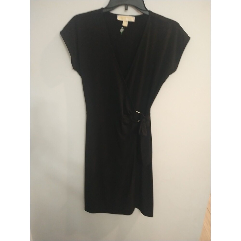 Michael Kors Wrap V-neck Knee Length Dress Small Black Officey Classic Comfy